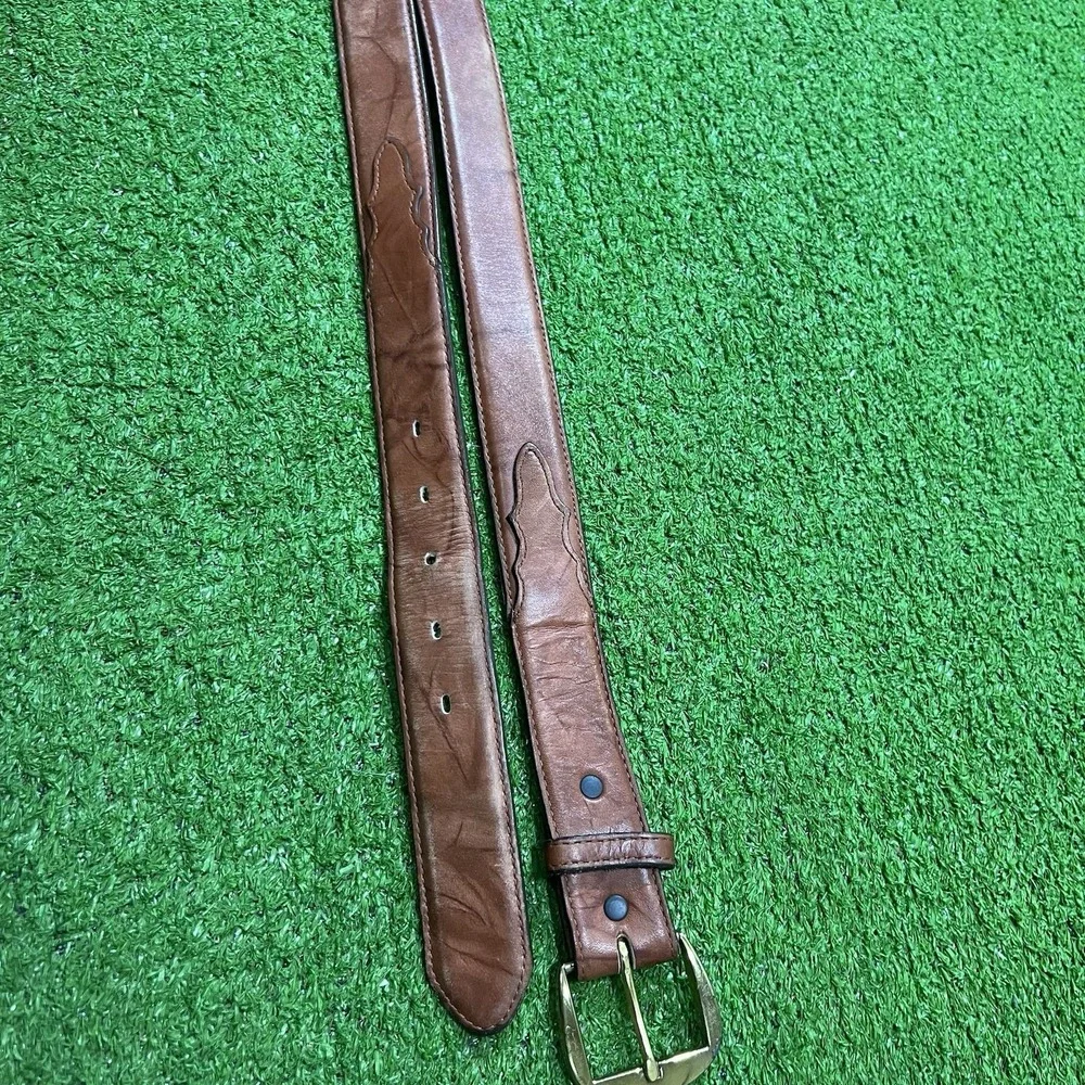 Vintage Tony Lama Belt SZ 42 Brown Leather Western, Cowboy,‎ Silver Buckle Rodeo